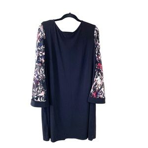 MSK Black Dress Floral Sheer Sleeves